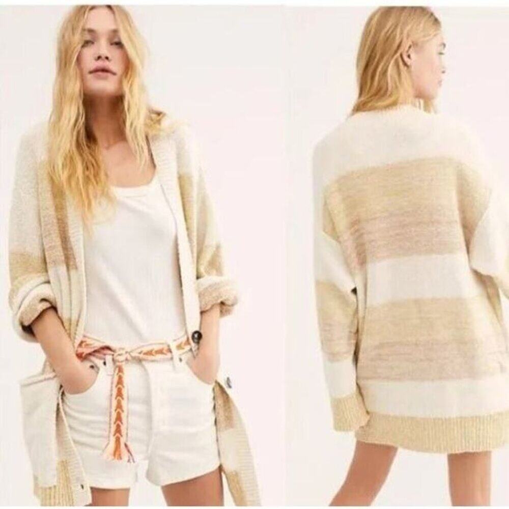 NWOT Free People Women's Southport Beach Cardigan Sweater in Grains Combo SizeXS